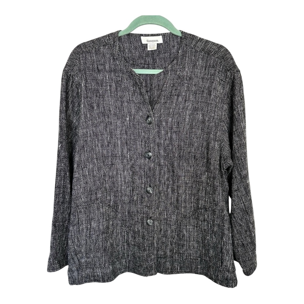 Sangam Bohemian Black & White Woven Cotton Jacket Tunic Size L